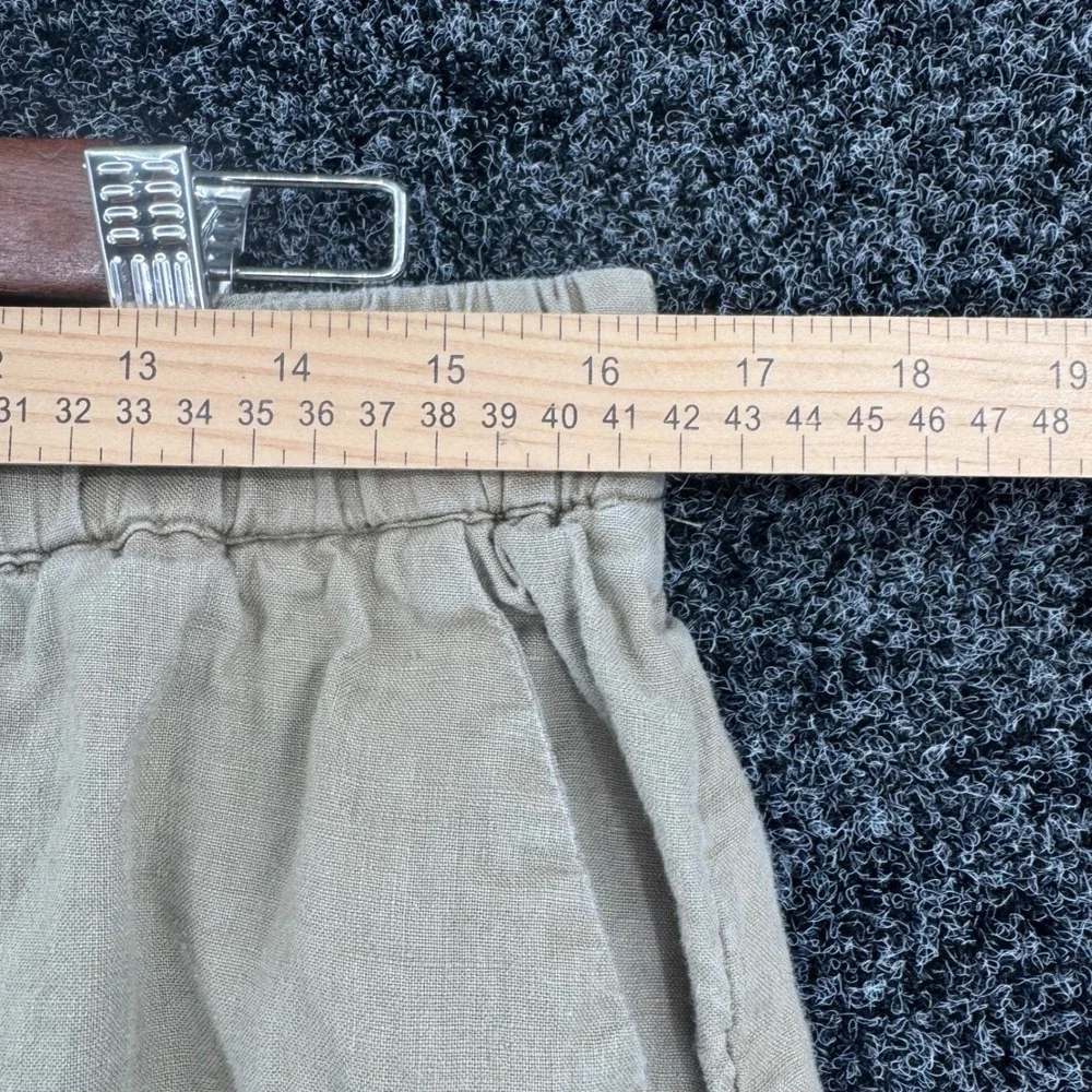 Quince 100% European Linen Straight Leg Pants Tan Khaki Elastic Waist Womens L